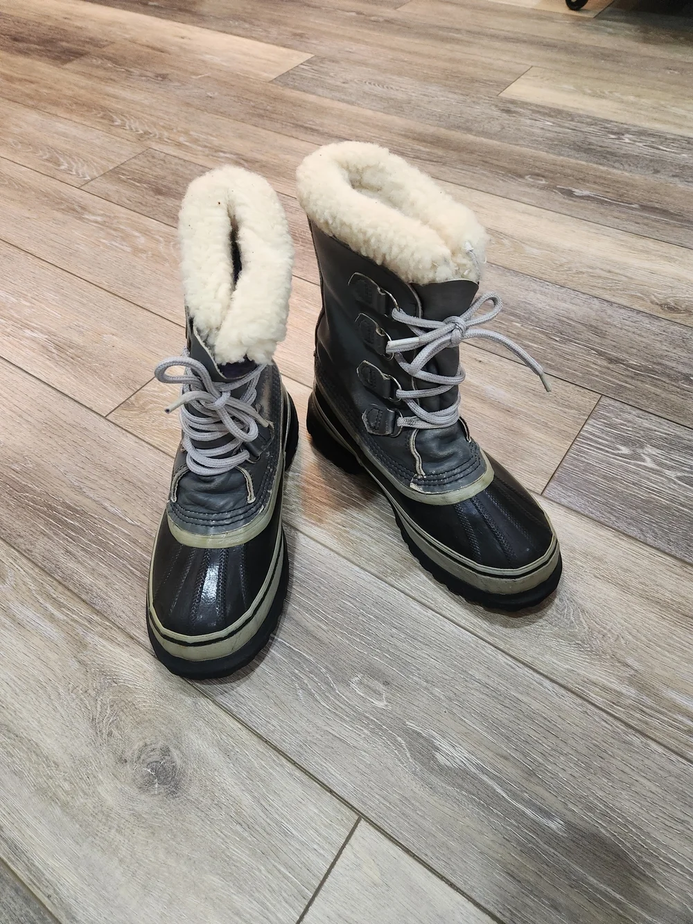 Sorel Kaufman Caribou Gray Men 6 Winter Boots Wool Liners Canada Women 7.5